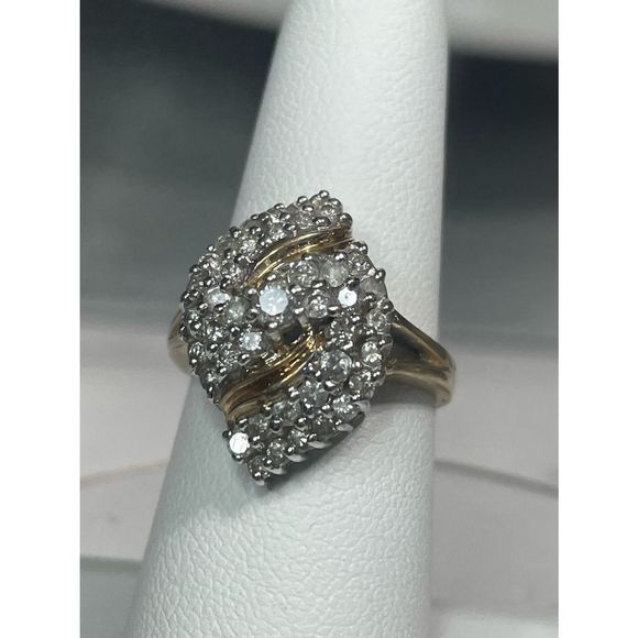 14k two tone gold diamond cluster ring